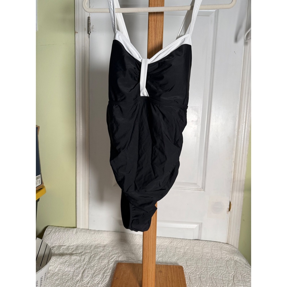 SHEIN Women Black White Colorblock Ruched One Piece Swimsuit 40DD